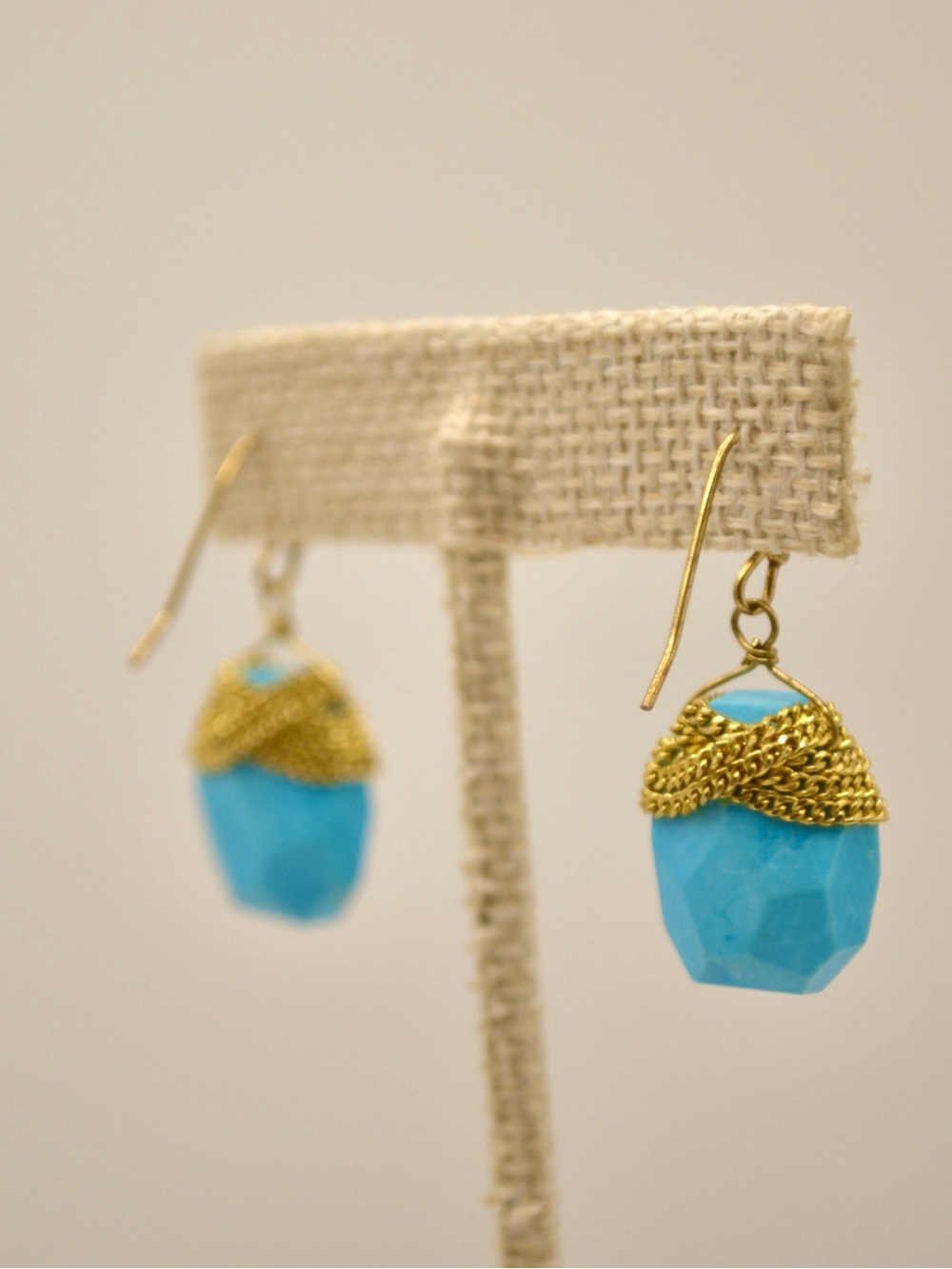 Gold-Finish Turquoise Drop Earrings - Women's Jewelry - Picture 6 of 7